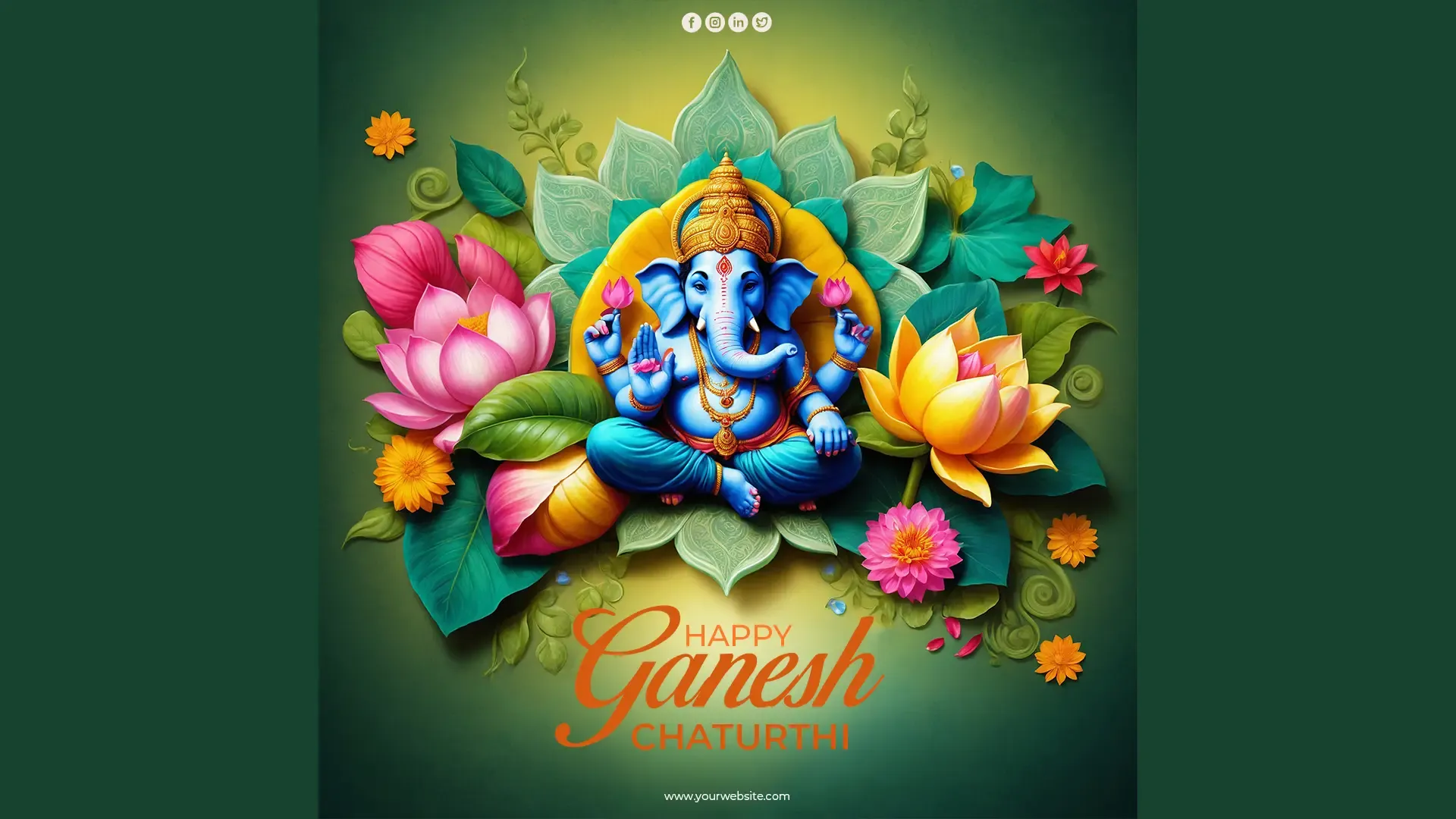 Happy Ganesh Chaturthi with Floral Design Instagram Post PSD